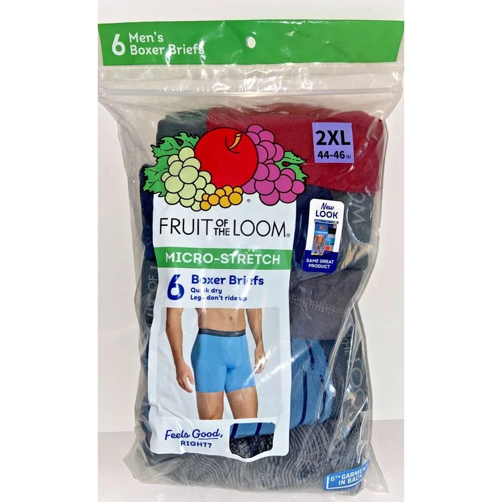 Fruit of the Loom Men's Micro-Stretch Boxer Briefs Assorted Colors 6 Pack 2XL